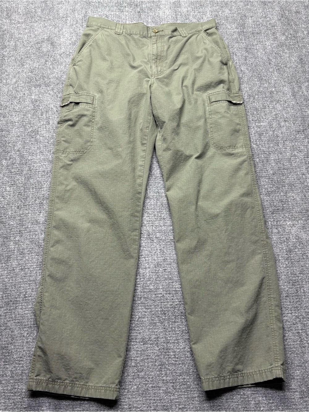 LL Bean Ripstop Hiking Pants Mens 35x34 Green Cargo 100% Cotton Outdoor Trail